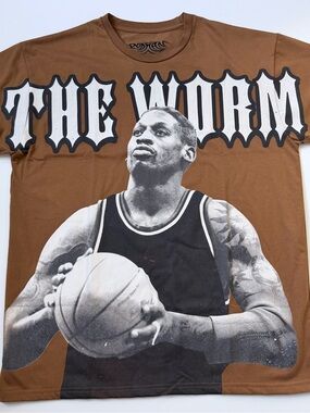 NWT Dennis Rodman The Worm Brown Graphic Basketball Tee